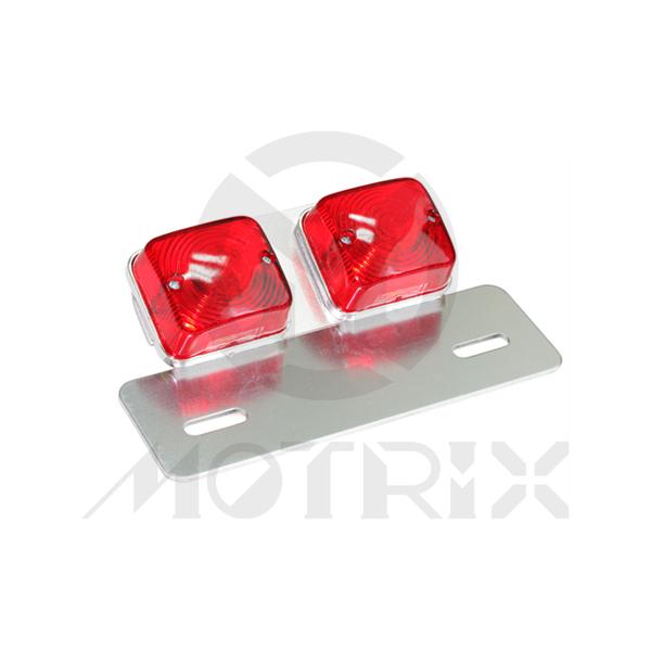 Universal twin square tail lamp,red lens, silver bracket