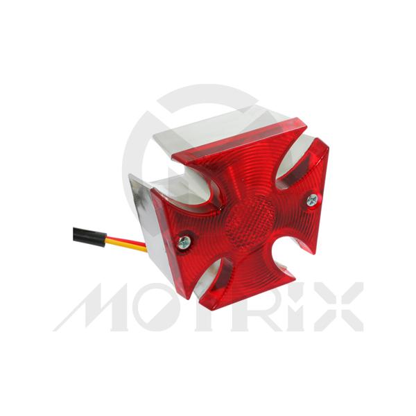 Universal maltese cross tail light, red lens, chrome base