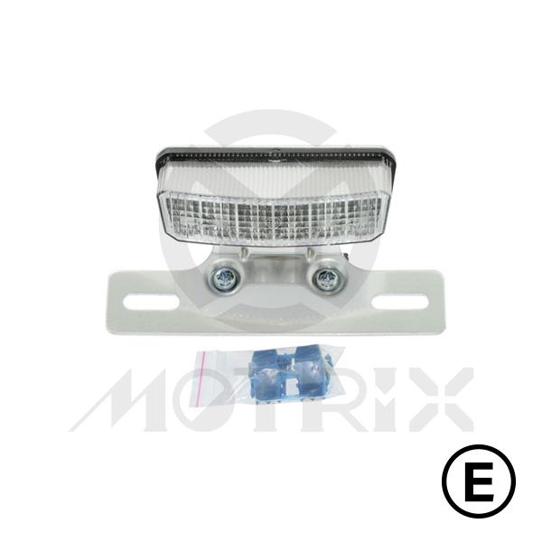 Universal taillight(LED), clear lens, chrome base, with E-mark, with bracket
