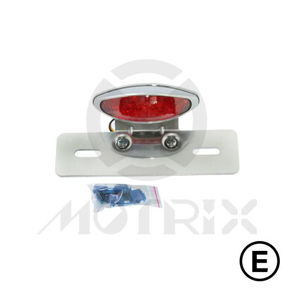 Universal taillight(LED), red lens, chrome base, with E-mark