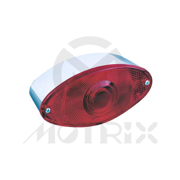 Universal cat eye taillight, red lens, chrome base