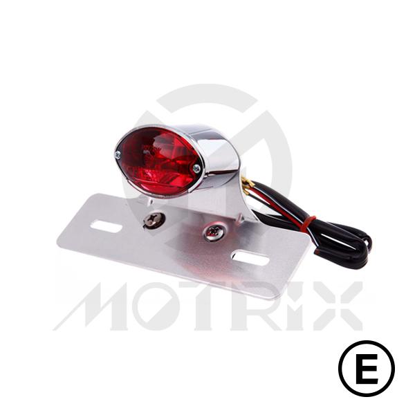 Universal mini cat eye taillight, red lens, with bracket