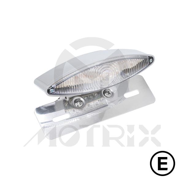 Universal cat eye taillight, clear lens, with E-mark, with bracket
