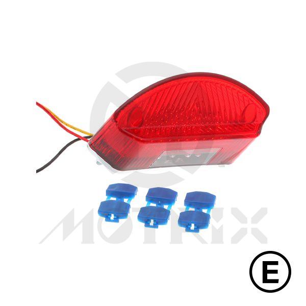 Universal taillight(LED), red lens, chrome base, with E-mark