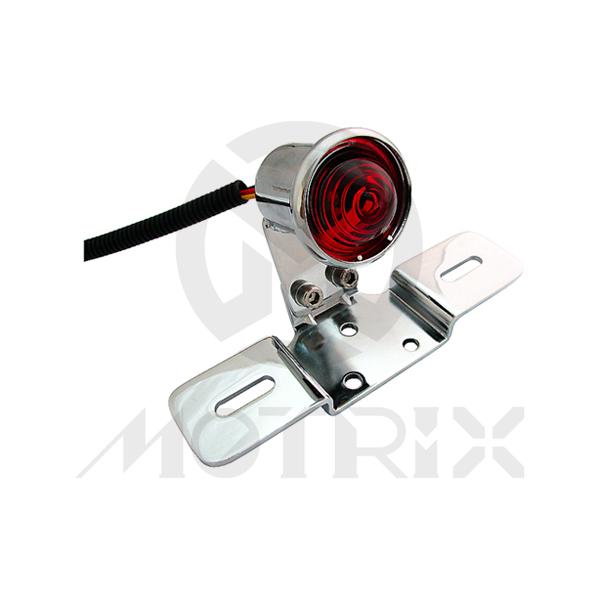 Universal bulb taillight, red lens, with chrome bracket