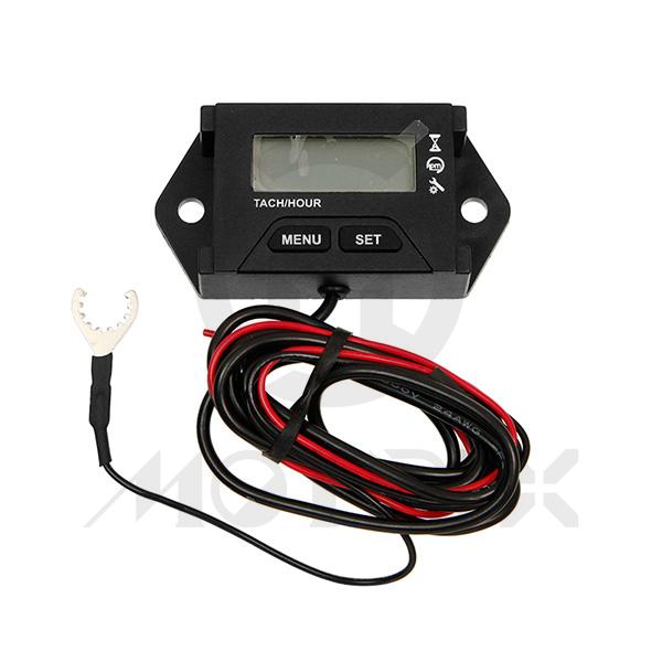 Hour meter/tachometer. Job time: 999999H, resettable. Two system,DSP-1 and DSP-2. DSP-1:TOT-JOB-SVC-RPM-MAX RPM-1P1R. DSP-2:Hour mode/RPM mode selectable TOT-JOB-SVC