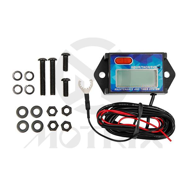 Hour meter/tachometer. Record the Max RPM, resettable. Job time: 99999H, resettable. SVC, set range: 5-2000H/OFF TOT: 99999H. 1P1R,1P2R,2P1R,3P1R,3P2R,4P1R,5P2R,6P1R,8P1R