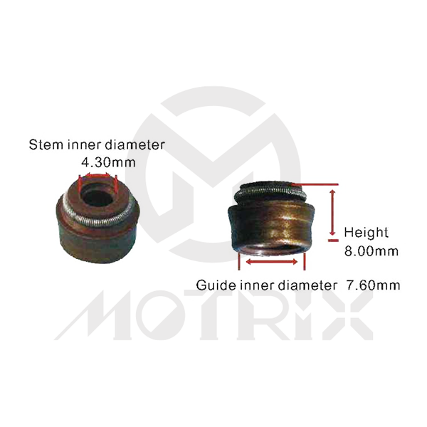 Valve stem seal (material: Silicon). Bottom inner diameter 7.6mm  x rubber inner diameter 4.3mm * H 8.00mm