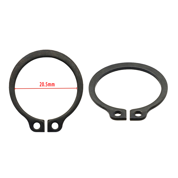 External retaining ring (shaft), black. Shaft Dia: 22MM / Inner Dia: 20.5MM / Thickness: 1.2MM. SAE1050-SAE1090 carbon spring steel/ HRC44-53