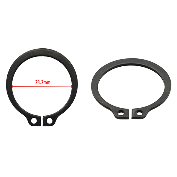 External retaining ring (shaft), black. Shaft Dia: 25MM / Inner Dia: 23.2MM / Thickness: 1.2MM. SAE1050-SAE1090 carbon spring steel/ HRC44-53