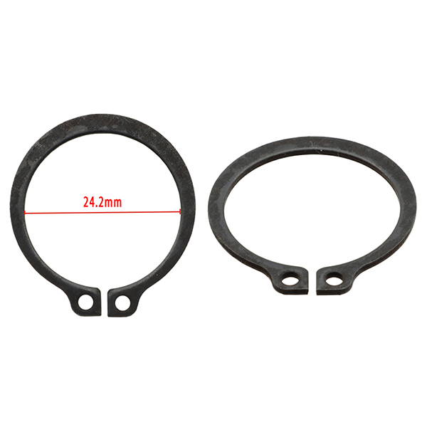 External retaining ring (shaft), black. Shaft Dia: 26MM / Inner Dia: 24.2MM / Thickness: 1.2MM. SAE1050-SAE1090 carbon spring steel/ HRC44-53