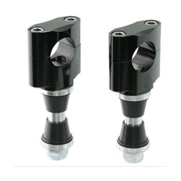 Alloy handlebar AL6061 T6 clamp 28.6mm, black with raiser. Screw size: 19mm.