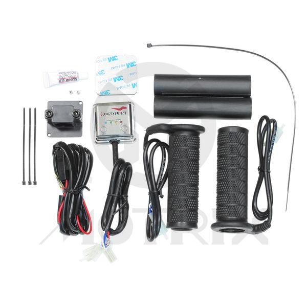 Heated grips length 125mm with two space tubes, h/bar. Clamp, glue, 4 tieds (1 long 3 short), size: 1 1/8'', 4 level digital controller