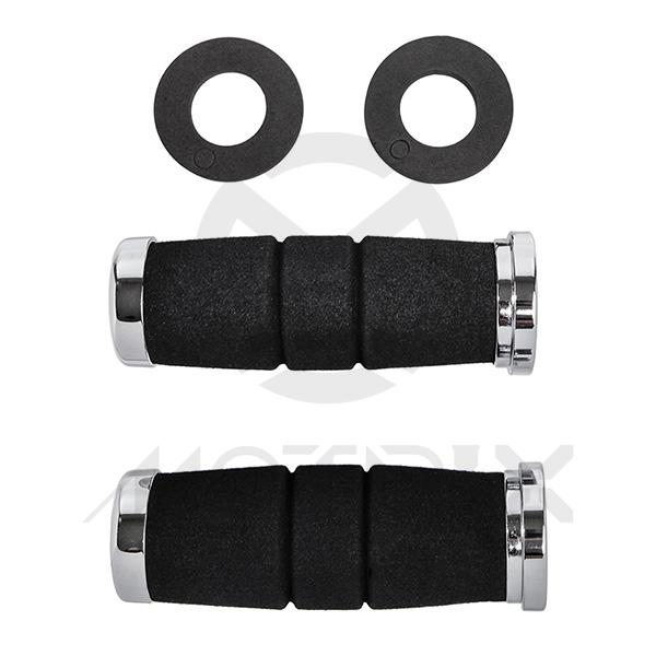 Foam grips with chrome end. L/130MM (7/8'' , 1''), black