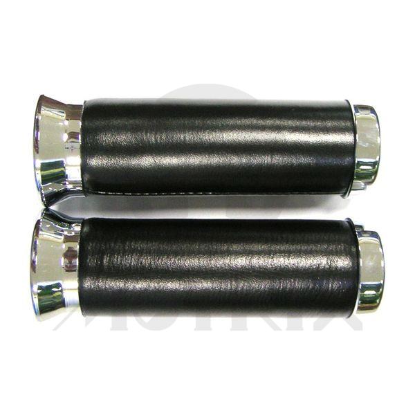 Leather grips with chrome end. L: 135mm fits (7/8'', 1'')