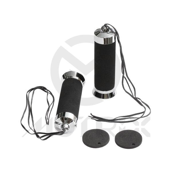 Leather grips with chrome end & 3 tassel. L: 135mm fits (7/8'')