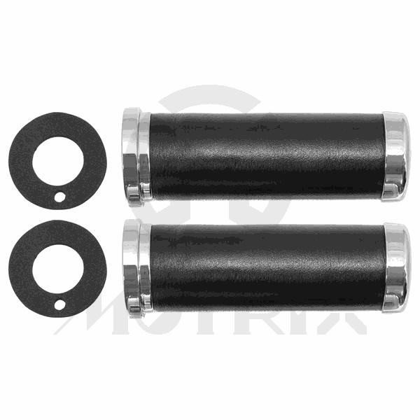 Leather grips with chrome end. L: 135mm fits (1'', 1-1/8'')