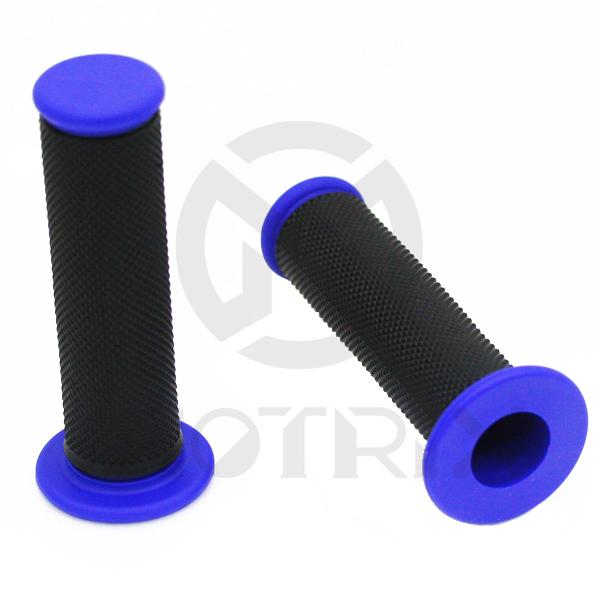 STREET/SPORT bike grips. L: 120mm fits (7/8'', 1''), flange:48mm. Body: black / Bar end: blue