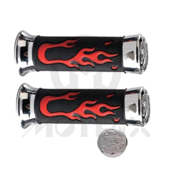Rubber grips with flame and skull end. L: 135mm fits (7/8'', 1'')