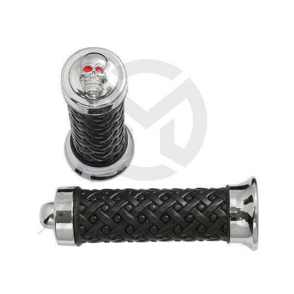 Black grips with red eyes skull end. L: 135mm fits (7/8'', 1'')
