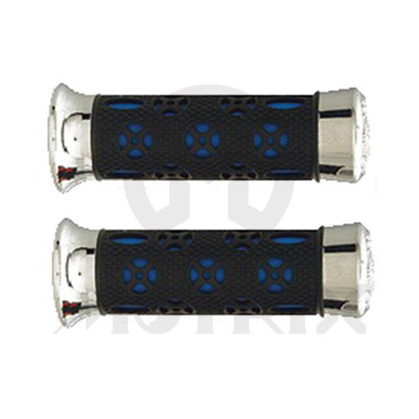 Rubber grips with blue kraton and eagle chrome end. L:135mm fits (7/8'', 1'')