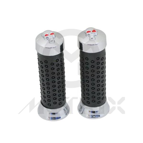Black rubber grips with chrome skull end. L: 130mm fits for (7/8'', 1'')