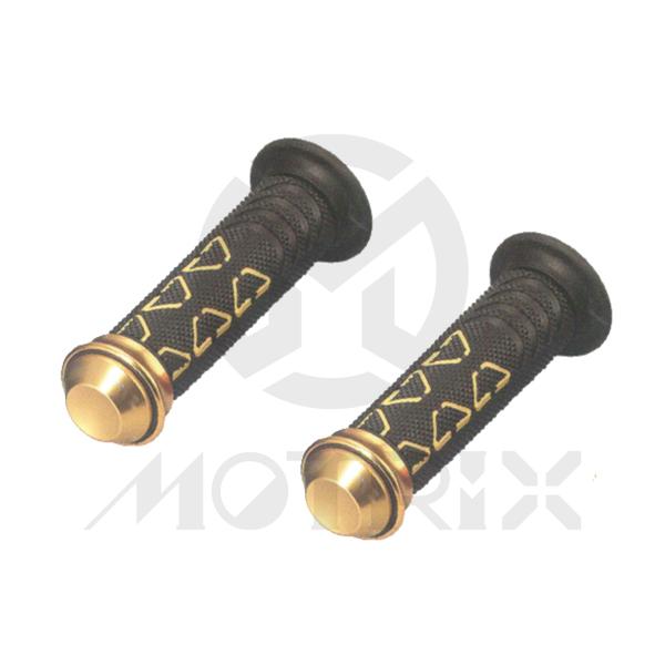 Black body/ yellow pattern with gold alloy end grips with close end. L: 125mm fits (7/8'', 1'')