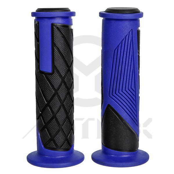 Motorcycle grips, open end. L/123mm, 7/8"+1". Material: TPR (flange blue / body black)