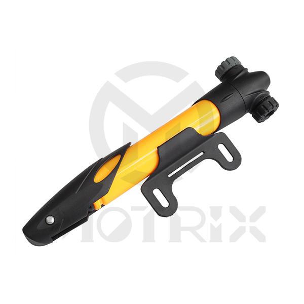 [84-13605] Telescope mini pump with t-handle reinforce plastic barrel twist & lock twin-value yellow