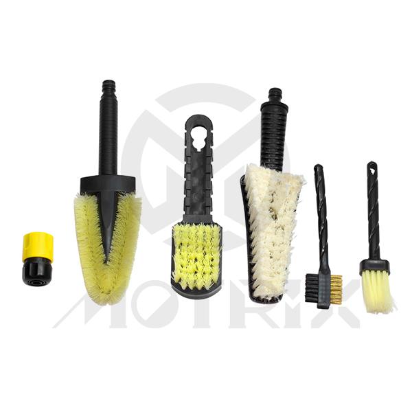 [84-20501] (With color box)6pc auto washing & cleaning set , car washing brush/stereo brush , parts cleaning brush/wheel , arch brush , 3-in-1 scraper brush , 1/2 inch auto shut off hose , reparir connector