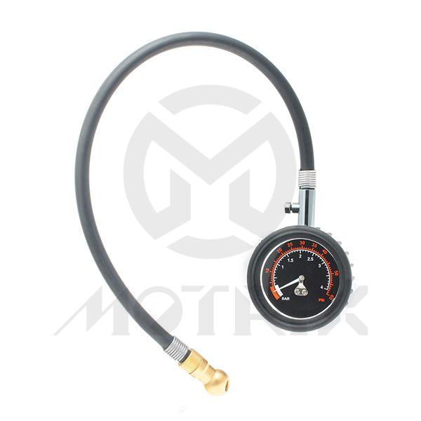2.5 inch tire pressure gauge for racing,white surface 0 ~ 60 psi/ 0 ~ 4 bar, 45cm NBR hose with brass 45 degree chuck, pack in blow case