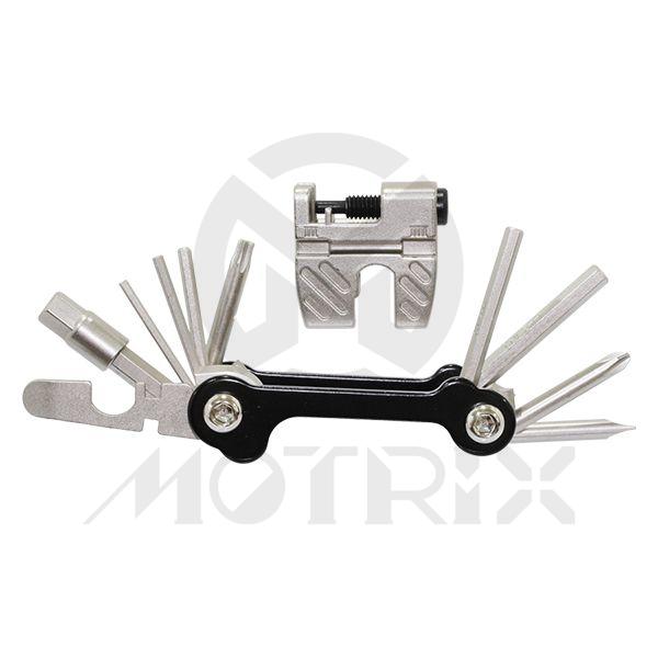[84-28504] Bike tool, 18 function 2/2.5/3 /4/5/6/8mm, T25 torx + & screw driver, chain tool spoke wrench 14g/15g/0.136, 0.156, 8/10mm wrench tire lever