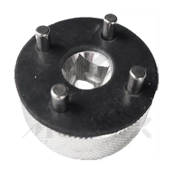 [84-36040] Steering stem nut tool , it enables you to correctly torque the steering stem nut. Designed to be used with a 3/8” drive. Fits all 4v superbikes, multistrada, hypermotard and other models with large diameter steering stem nut. The rubber cushion design pr