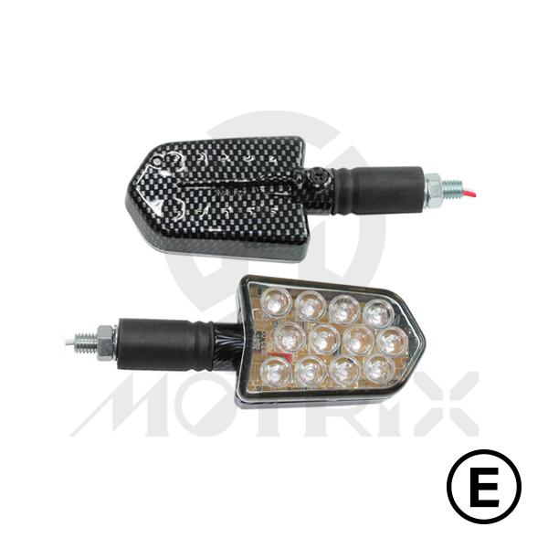 [619-93315-12ELED] Universal winkers(LED), clear lens/carbon look base, with E-mark
