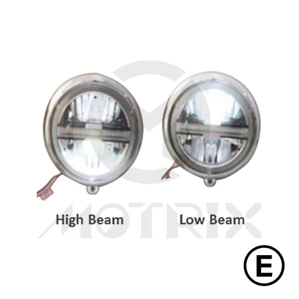 [669-06010E] 5 3/4'' LED high & low beam position lamp chrome, included LEDreflector type. 12V, 2pcs(H/L) 12V, 0.2W, 36pcs(p), clear lens, ECE approval.