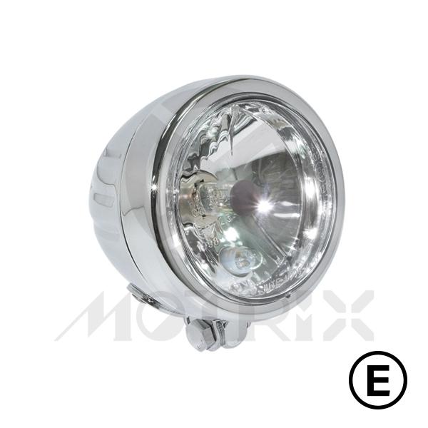 [669-11610E-MD] Headlight 4'' bottom mount with H4 12V 60/55W bulb, chrome, with E-mark