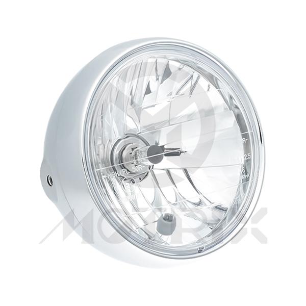 [669-9932] Headlight 7'' headlight side mount with visor H4 12V 60/55W / T10 12V 5W, with E-mark for U.K. type