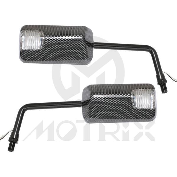 [209-11912-O] (Pair) Mirror for universal with amber light, racing car formula-1 carbon look. 6.1” x m8 x 5” stem with 10mm thread