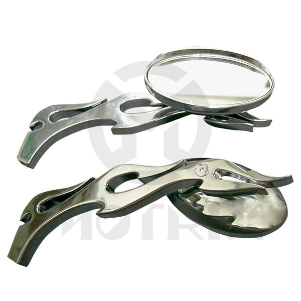 [209-17110-A8] (1PC / LH=RH) Mirror for universal, alloy big oval and flame style