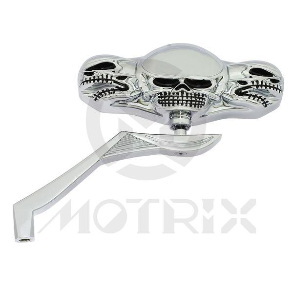 [209-18510-A21] (1 PC) Mirror for universal, alloy three skulls style, black
