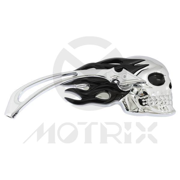 [209-19202] (Pair) Mirror for universal, flame skull style, black