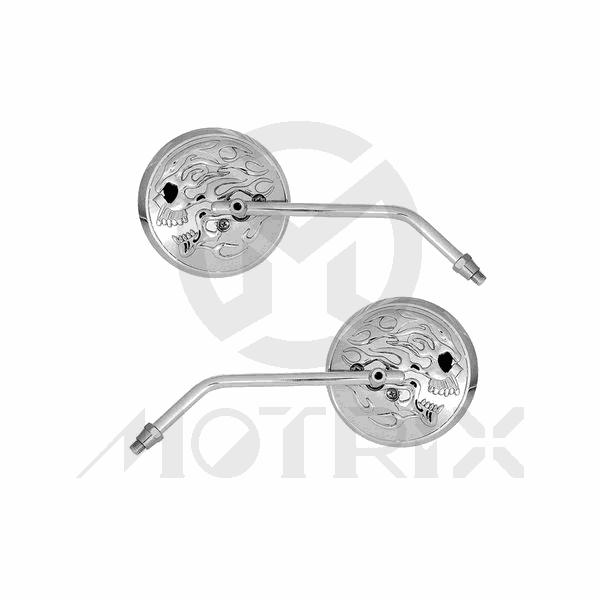 [209-26510] (Pair) Mirror for universal, flame skull style, 10mm thread