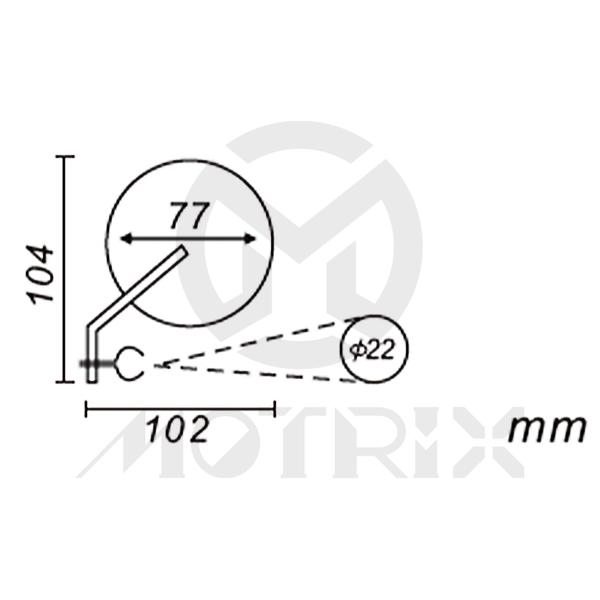 [209-6814] (1 PC) Mirror for universal, 3 round head with clamp 8” rod short stem
