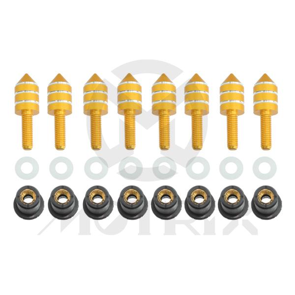[00-39511] Spiked type windscreen bolt 5 x 15mm, anodized color spiked screw x 8pc+PEwasher x 8pc+rubber nut with copper thread x 8pc