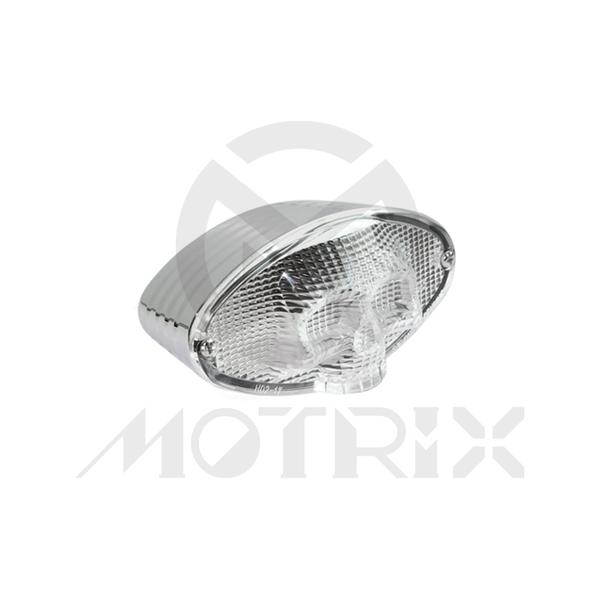 Universal 3D skull tail light, clear lens, chrome base