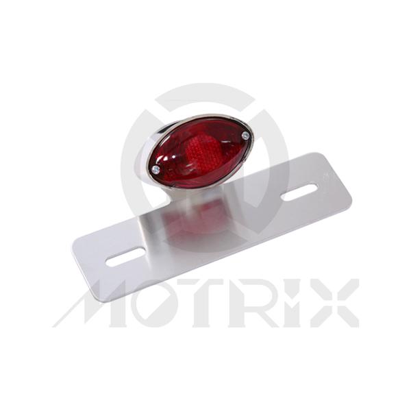 Universal oval single taillight, red lens, chrome base