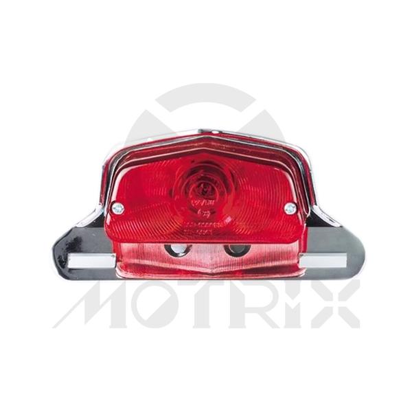 Universal taillight, red lens, chrome base