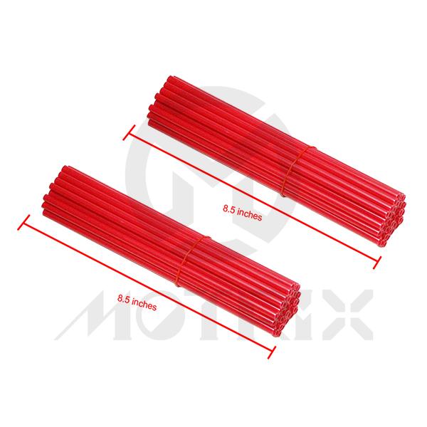 Spoke skin fits 21 inch, front/rear wheel length: 8.5 inche. Red 8.5 inch (38pcs)